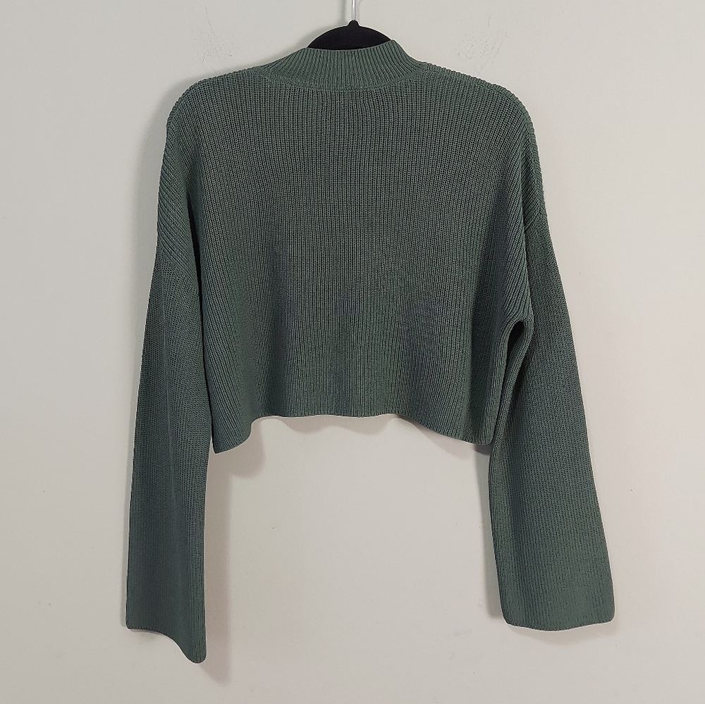 Aritzia Wilfred Salome Sweater Small Green Gray Rib  Knit Cropped Drop Shoulder - Picture 12 of 13